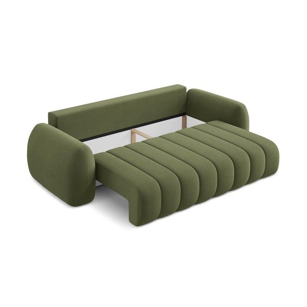 Zelena sklopiva/s prostorom za pohranu sofa od bouclé tkanine 266 cm Pele – Makamii-image-3