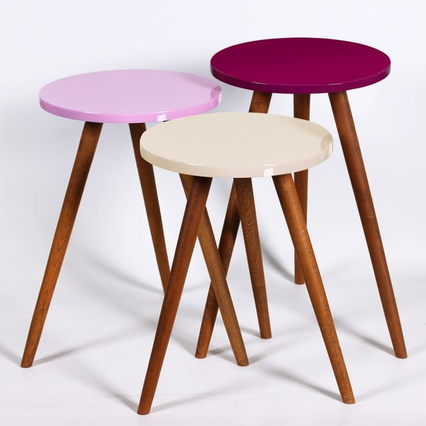 Set od 3 okrugla stola Kate Louise (krem, roza, tamno ljubičasta)