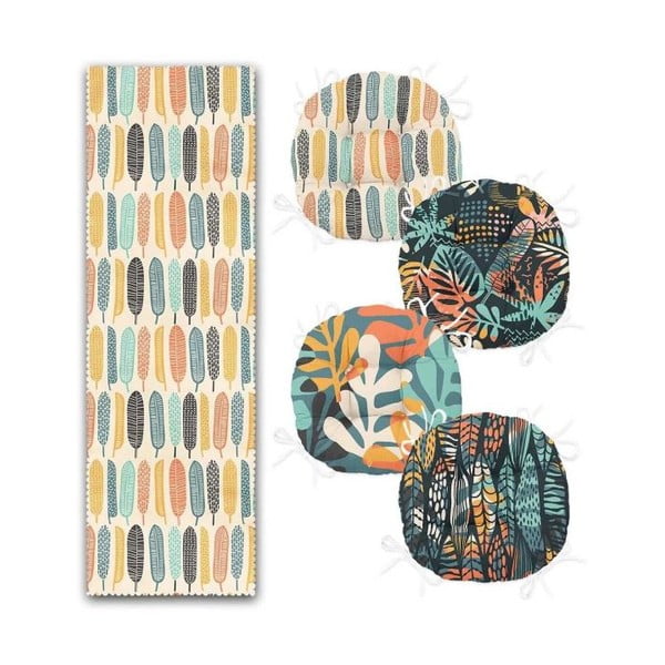 Nadstolnjak i set jastuka za sjedenje 5 kom Long Leaves – Mila Home