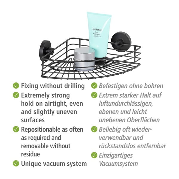 Crna kutna polica za kupaonicu Wenko Vacuum-Loc® Bari-image-3