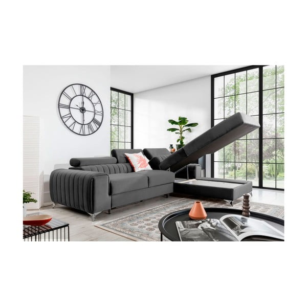 Tamno siva baršunasti sklopiva/s prostorom za odlaganje kutna garnitura (s desnim kutom/s ležaljkom) Grayson – ELTAP-image-3