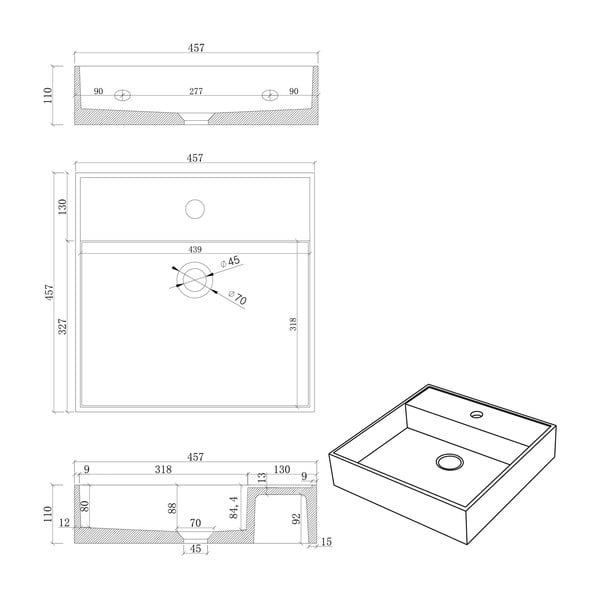 Sivo-bež betonski umivaonik Sapho Quadrado 46 x 46 cm-image-1