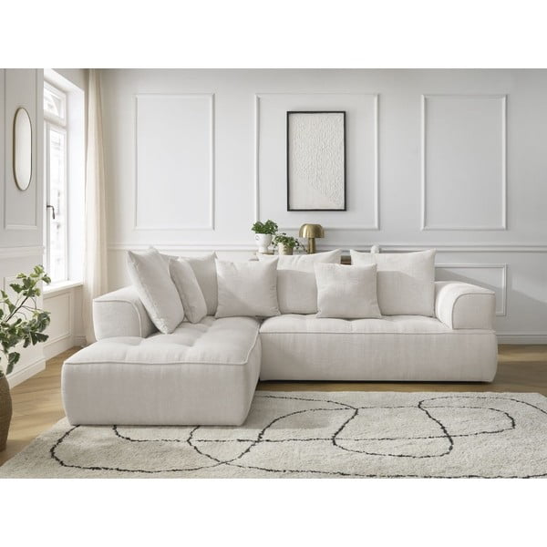 Bež kutna garnitura od šenila (s lijevim kutom/u obliku slova L) Whesley – Bobochic Paris-image-1