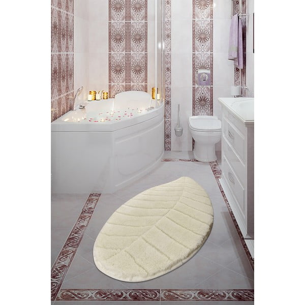 Krem kupaonska prostirka 60x100 cm Jungle Leaf – Foutastic-image-1