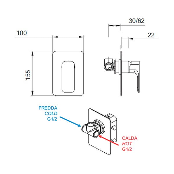 Mat crna ugrađena slavina za tuš (s 1 izlazom) Spy – Sapho-image-1
