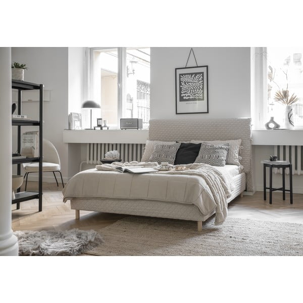 Bež tapecirani bračni krevet s podnicom 180x200 cm Sleepy Luna - Miuform-image-1