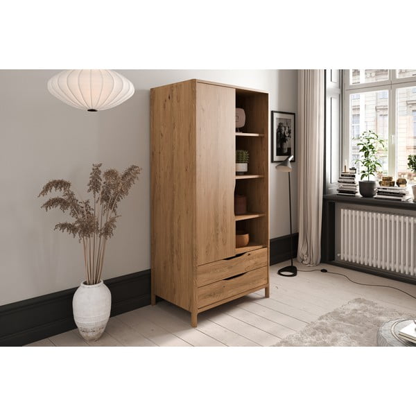 Ormar od punog hrasta u prirodnoj boji 90x188 cm Twig – The Beds-image-1