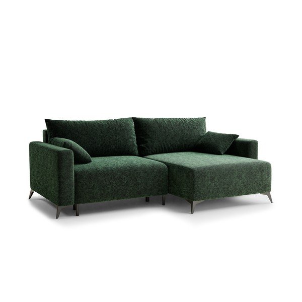 Tamno zelena sklopiva/s prostorom za odlaganje kutna garnitura od šenila (s desnim kutom/s ležaljkom) Leon – Maison de Rêve