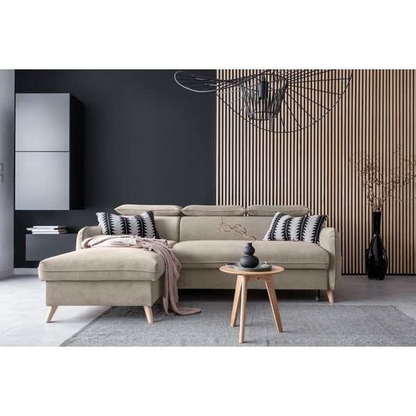 Bež baršunasta sklopiva kutna garnitura (s lijevim kutom) Sweet Harmony – Miuform-image-1