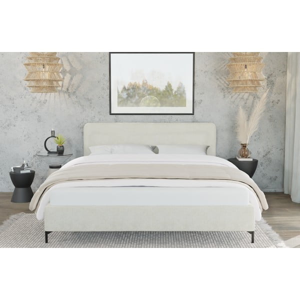 Bež tapecirani bračni krevet s podnicom 200x200 cm Barker – Ropez-image-3