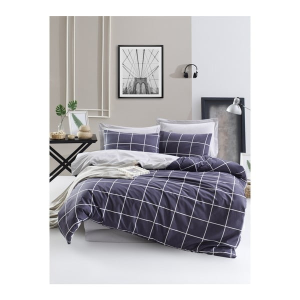 Posteljina s plahtama za pamučni krevet Mijolnir Jitka tamnoplava, 160 x 220 cm