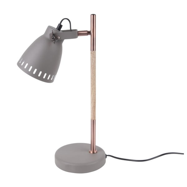 Siva stolna lampa s drvenim detaljima Leitmotiv Mingle