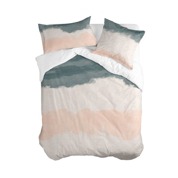 Ružičasta/siva pamučna navlaka za poplun za bračni krevet 200x200 cm Seaside – Blanc