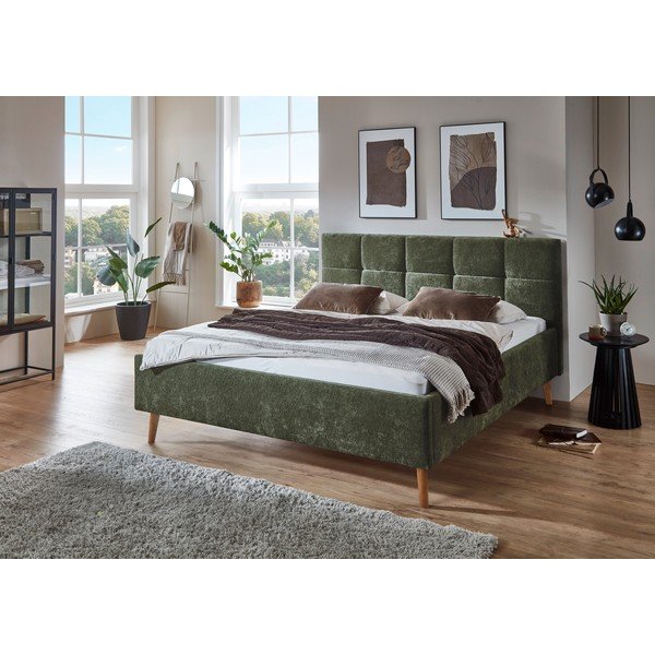Kaki zeleni tapecirani bračni krevet s prostorom za odlaganje s podnicom 180x200 cm Nova – Meise Möbel-image-3