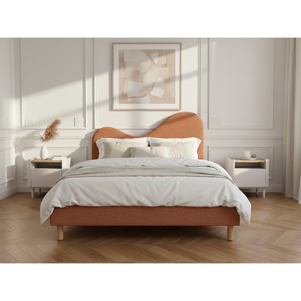 Podstavljeni tapecirani bračni krevet s podnicom 180x200 cm boje terakote Celina – Bobochic Paris-image-2