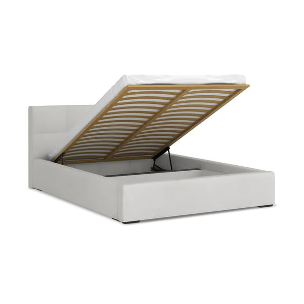 Svijetlo sivi baršunasti tapecirani bračni krevet s prostorom za odlaganje s podnicom 140x200 cm Hiko – Makamii-image-1