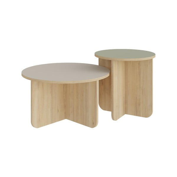 Krem/u prirodnoj boji okrugli stolići za kavu u setu 2 kom u dekoru hrasta ø 70 cm Hillary – Marckeric