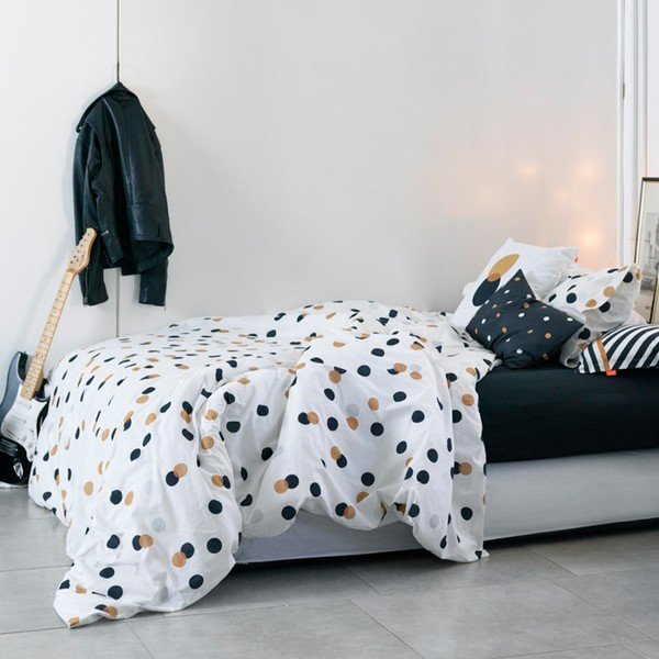 Bijela pamučna navlaka za poplun za krevet za jednu osobu 140x200 cm Golden dots – Blanc-image-3