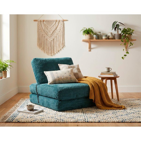 Plavozelena fotelja na rasklapanje od bouclé tkanine Faster – Mauro Ferretti-image-1