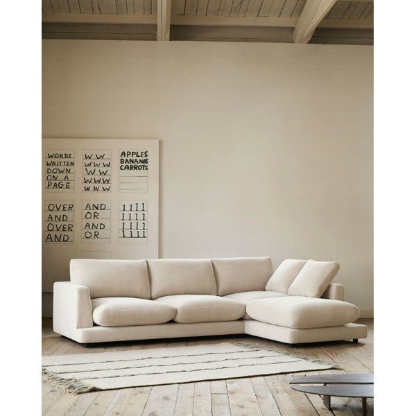 Bež kutna garnitura od šenila (s desnim kutom/s ležaljkom) Gala – Kave Home-image-1