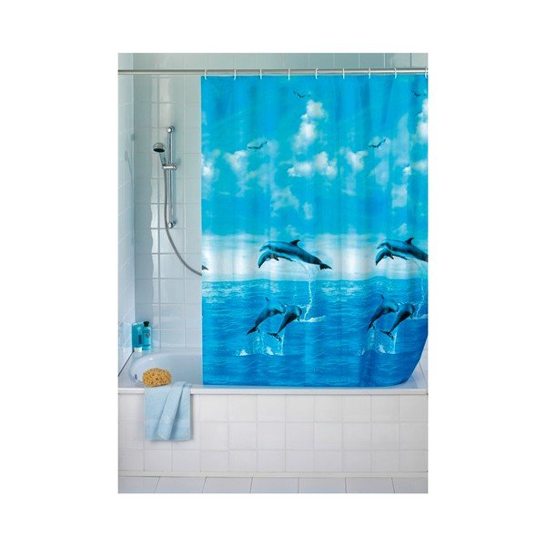Plava zavjesa za tuš ili kadu Wenko Dolphin, 180 x 200 cm-image-1