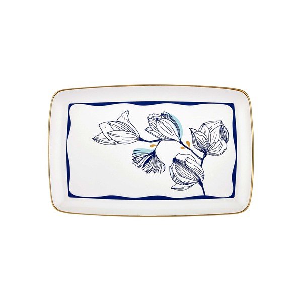 Bijeli porculanski tanjur s plavim cvjetovima Mia Bleu, 34 x 25 cm-image-2