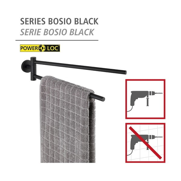 Mat crni samoljepljiv držač za ručnike od nehrđajućeg čelika Bosio – Wenko-image-2