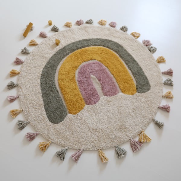 Krem periv/ručno rađen pamučan dječji tepih ø110 cm Rainbow Moss – Nattiot-image-2