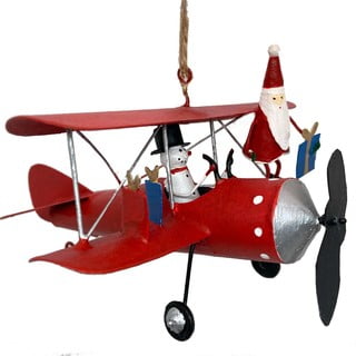 Viseći božićni ukras Santa and Snowman on Airplane - G-Bork