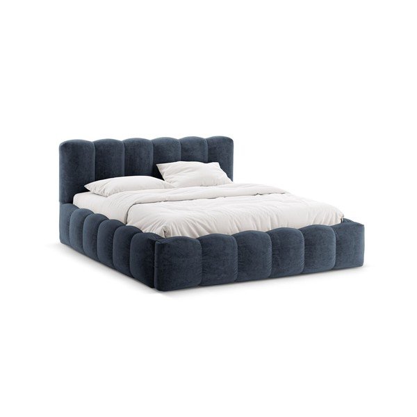 Tamno plavi tapecirani bračni krevet s prostorom za odlaganje s podnicom 180x200 cm Lupine – Micadoni 