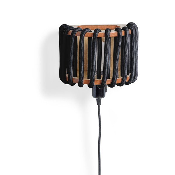 Crna zidna svjetiljka s drvenom strukturom EMKO Macaron, duljina 20 cm-image-1