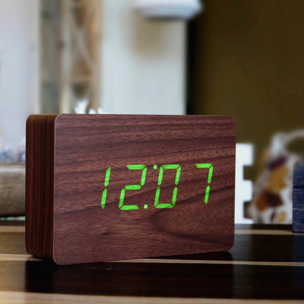 Tamnosmeđa budilica sa zelenim LED zaslonom Gingko Brick Click Clock-image-1