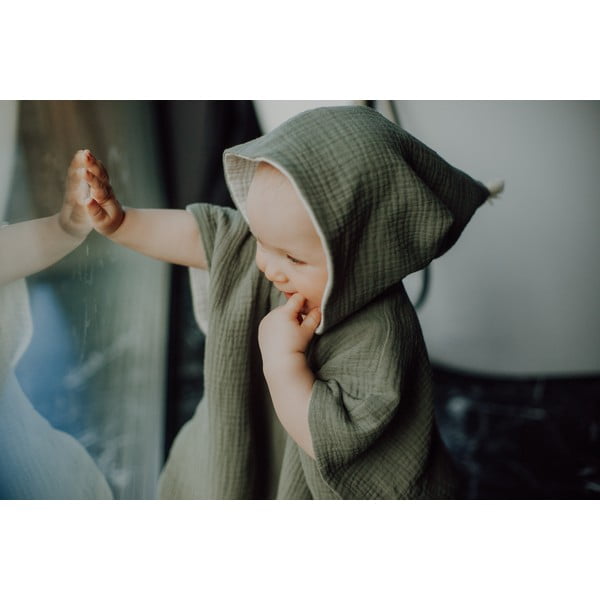 Dječji pončo od kaki muslina veličine M - Malomi Kids-image-1