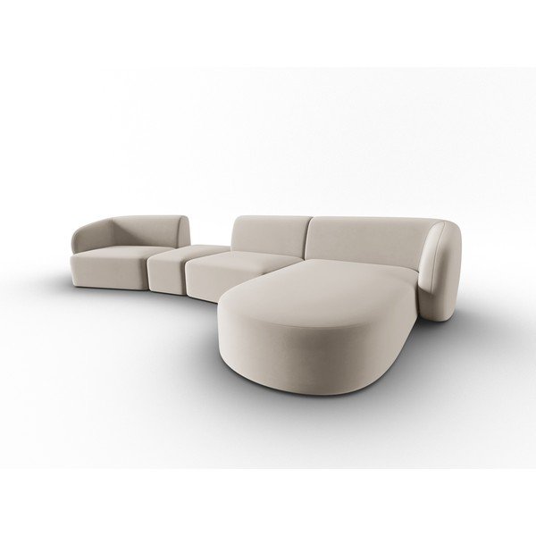 Bež baršunasti kutna garnitura (s desnim kutom/s ležaljkom) Paolo – Milo Casa-image-2