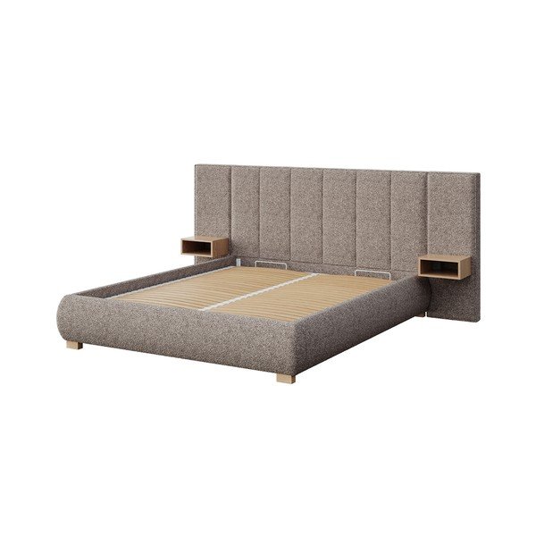 Svjetlo smeđi tapecirani bračni krevet s podnicom 140x200 cm Fioro – MESONICA-image-2
