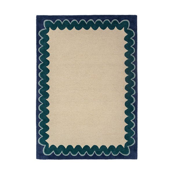 Ručno rađen vunen tepih u prirodnoj boji/plavozeleni 140x200 cm Wiggle Wool – Flair Rugs
