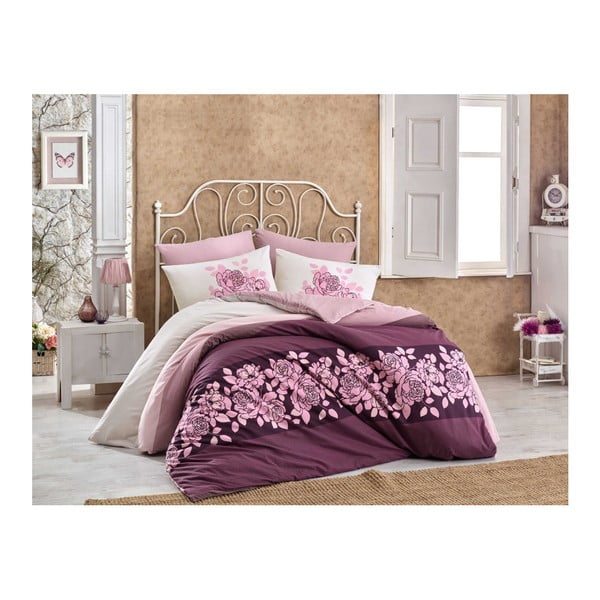 Pamučna posteljina s posteljinom za bračni krevet Mantina Garnet, 200 x 220 cm