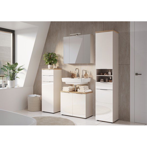 Krem visok/uski kupaonski ormarić u sjajnom dekoru 39x112 cm Tavira – Germania-image-1