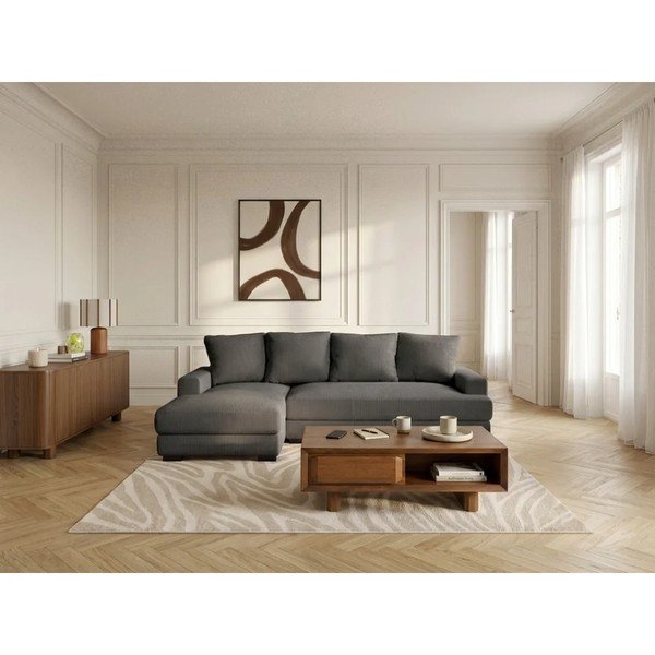 Tamno siva sklopiva/s prostorom za odlaganje kutna garnitura od samta (s lijevim kutom/s ležaljkom) Campi – Bobochic Paris-image-1