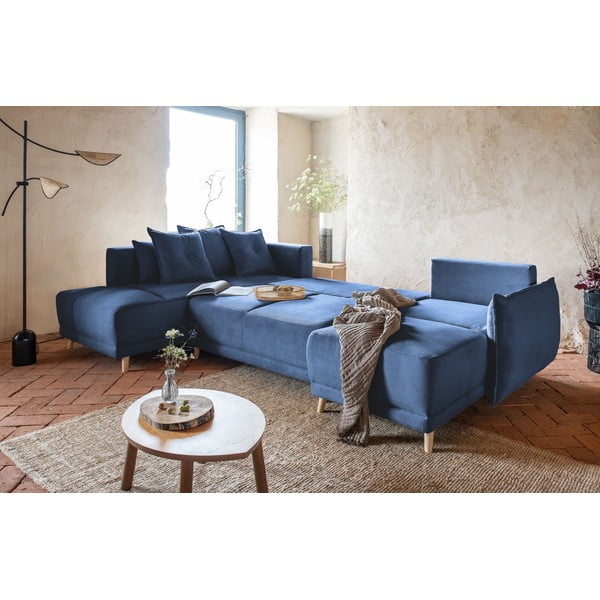 Tamno plava sklopiva kutna garnitura od samta (s lijevim kutom/u obliku slova "U") Lazy Lukka – Miuform-image-4