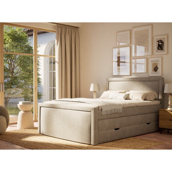 Sivo-bež boxspring krevet s prostorom za odlaganje 200x200 cm Fresco – Maison de Rêve-image-1