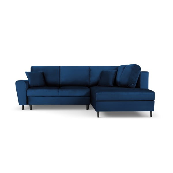 Plava baršunasti sklopiva/s prostorom za odlaganje kutna garnitura (s desnim kutom/u obliku slova L) Kyoto – Cosmopolitan Design