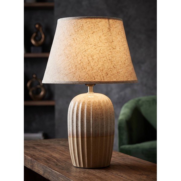 Krem stolna lampa keramička s tekstilnim sjenilom (visina 44 cm) Japandi – Mauro Ferretti-image-1