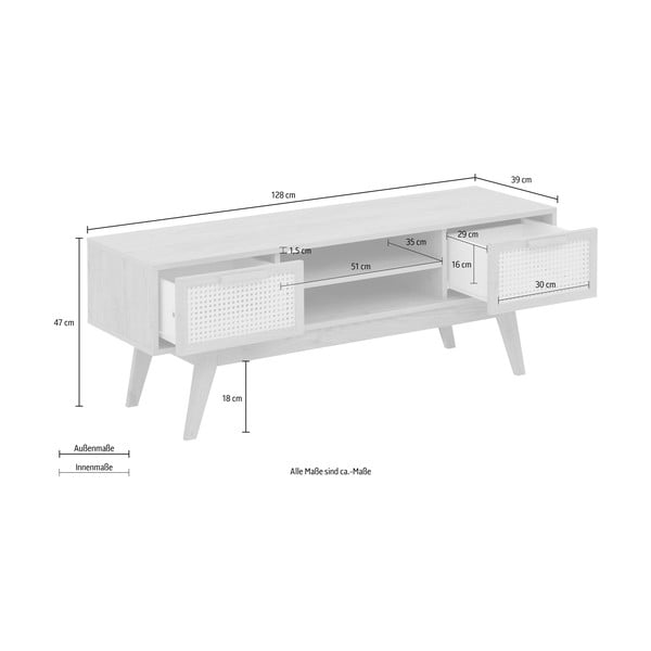 TV komoda u dekoru hrasta u prirodnoj boji 128x47 cm Bridget – Støraa-image-4