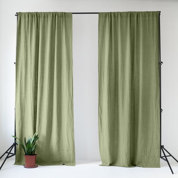 Svijetlo zelena lanena zavjesa 140x330 cm Sage – Linen Tales