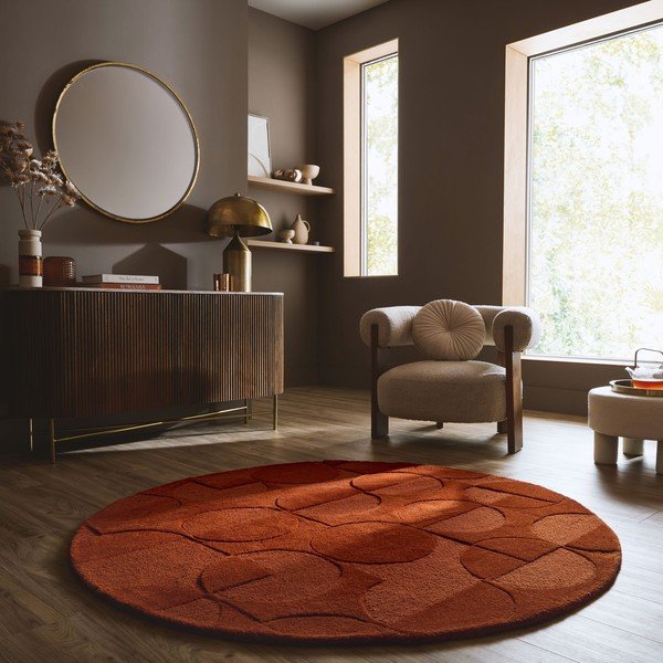 Ručno rađen vunen okrugao tepih boje terakote ø 160 cm Gigi – Flair Rugs-image-1