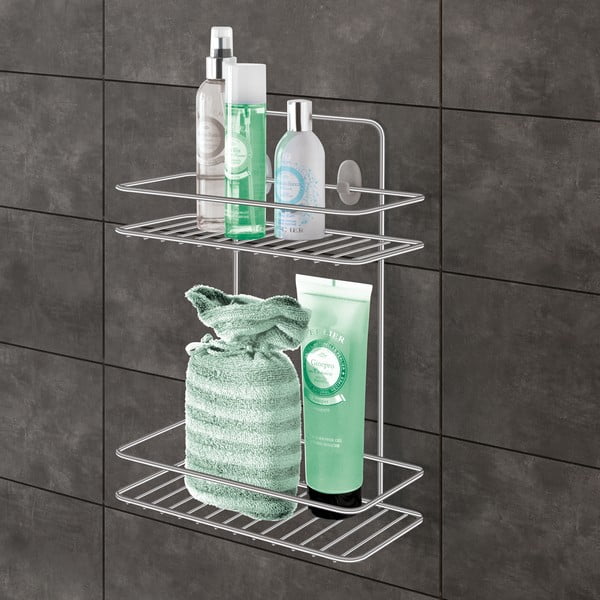 Željezna viseća/s postavljanjem bez bušenja kupaonska polica u sjajno srebrnoj boji Luxy – Metaltex-image-1