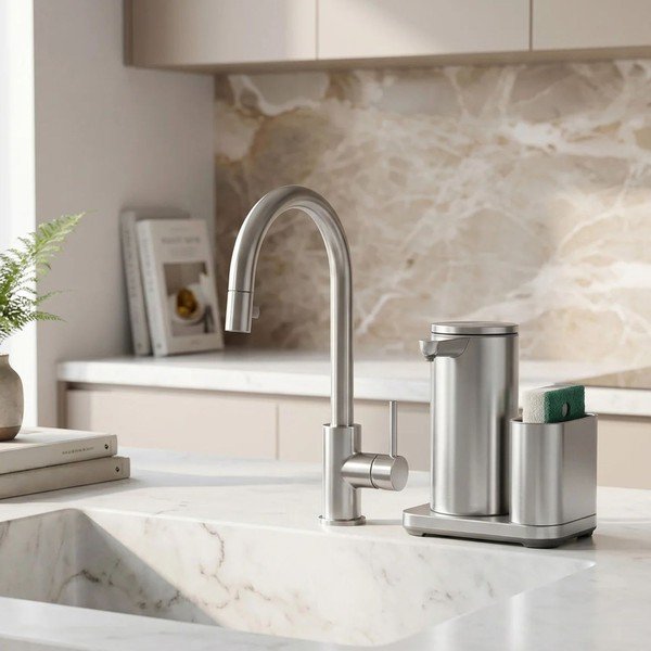 Metalni automatski držač za deterdžente u srebrnoj boji – simplehuman-image-1
