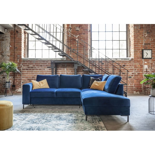 Tamno plava baršunasti sklopiva kutna garnitura (s desnim kutom) Lofty Lilly – Miuform-image-4