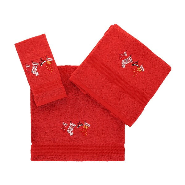 Set od dva crvena ručnika i kupaćih ručnika Corap